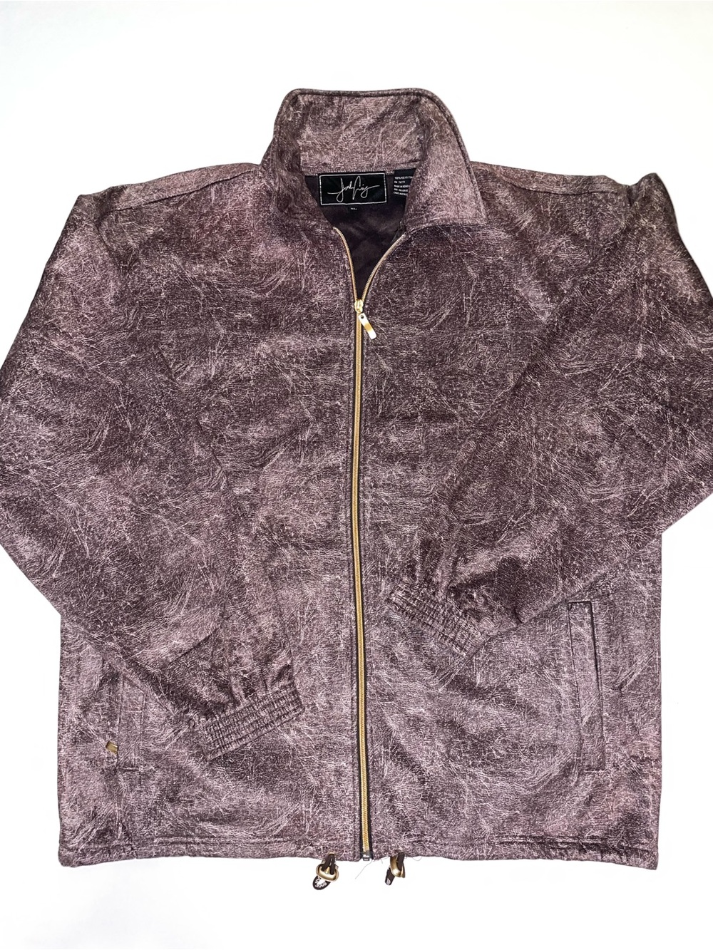 Vintage Jordan Craig Faux Leather Zip-Up Jacket Brown Acid Wash Textured Mens XL